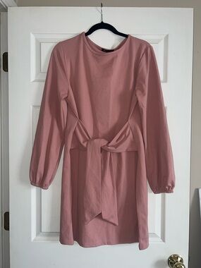Long Sleeve Knot-Waist Dress - Dusty Rose